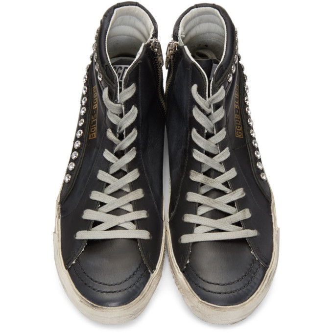 Golden Goose Black Crystal Slide High-Top Sneakers Golden