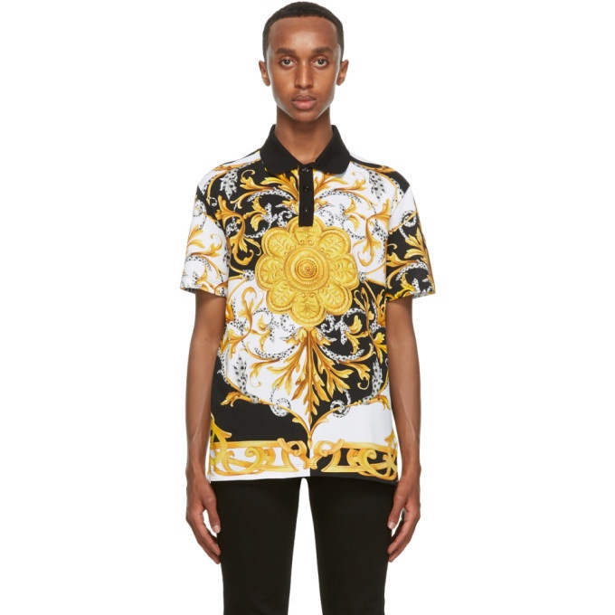 Photo: Versace Gold and White Barocco Taylor-Fit Polo