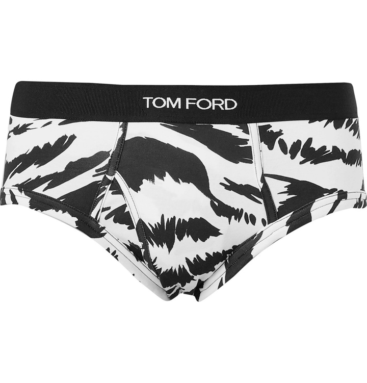 Photo: TOM FORD - Tiger-Print Stretch-Cotton Briefs - White