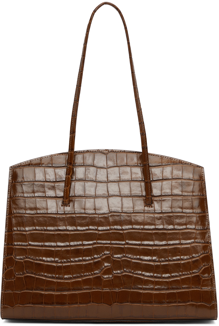 Maccheroni Bag Croc Embossed Dark Brown - Little Liffner