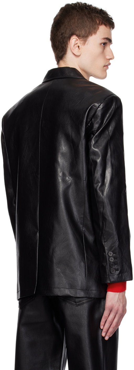 Dunst Black Two-Button Faux-Leather Blazer