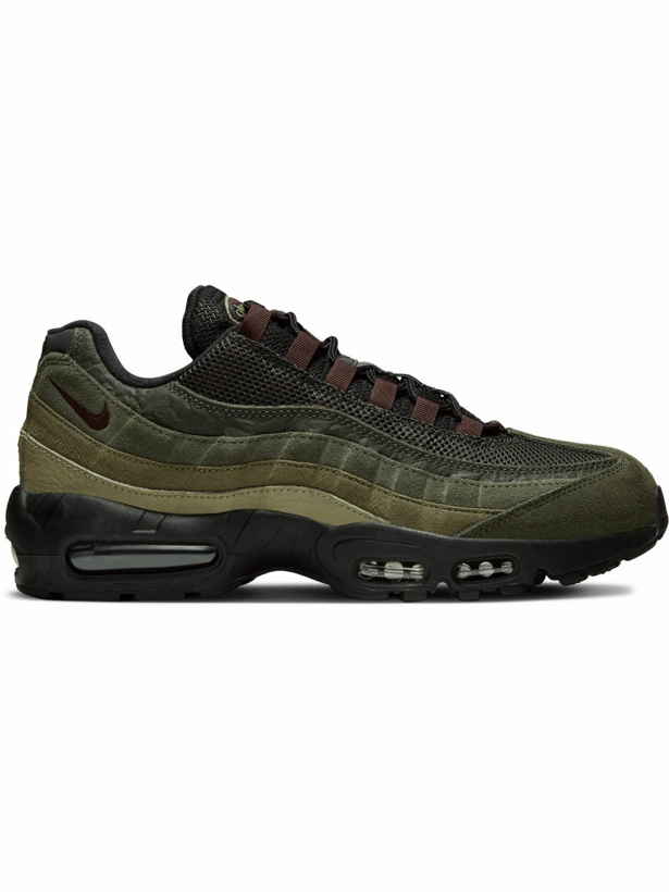 Photo: Nike - Air Max 95 Mesh-Trimmed Suede, Leather and Canvas Sneakers - Black