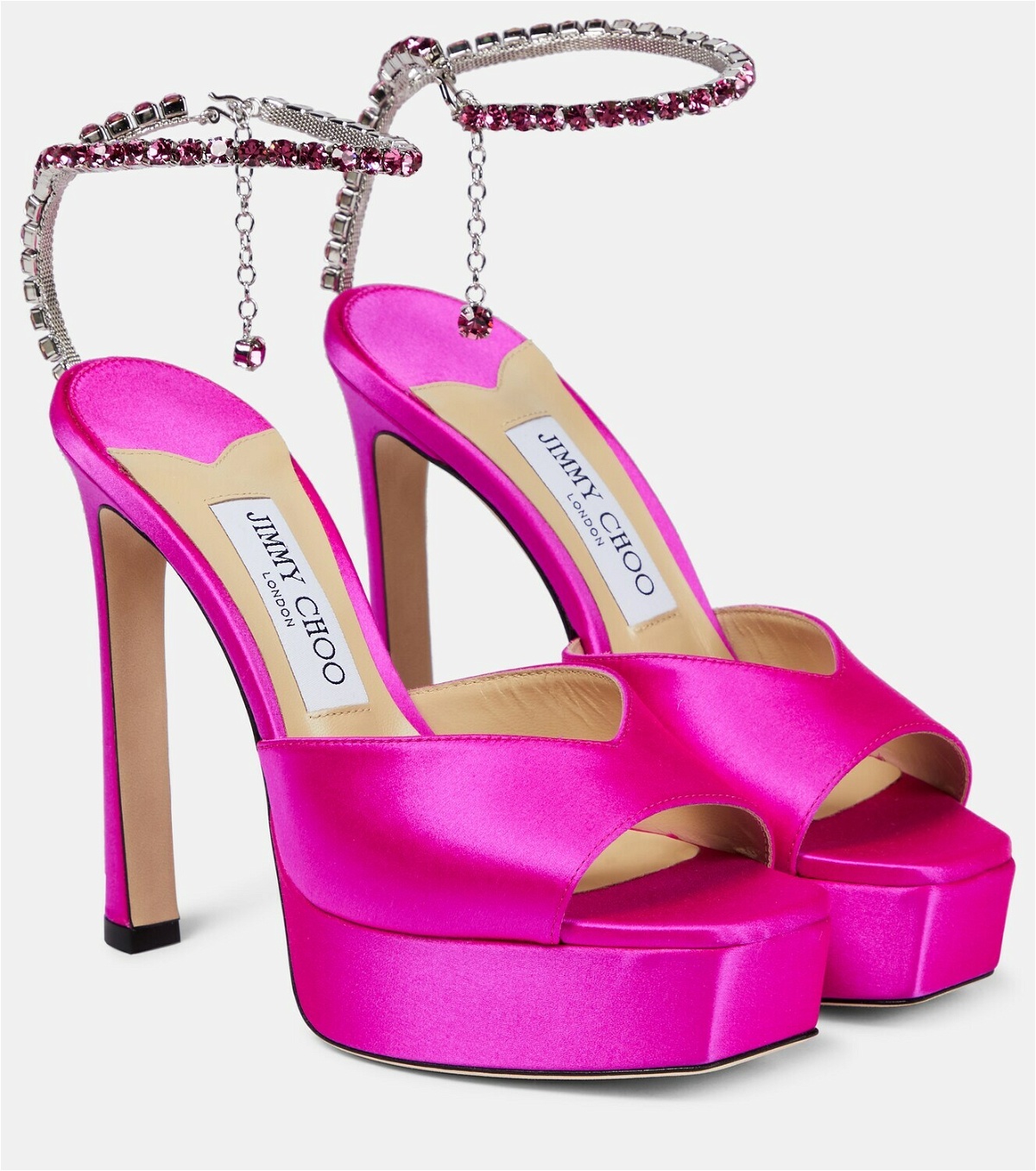 Jimmy Choo Pink Santina 125 Satin Crystal Sandals - Size 38