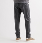 Zanella - Tapered Pintriped Wool-Blend Drawstring Trousers - Gray