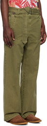 Dries Van Noten Khaki Belted Trousers