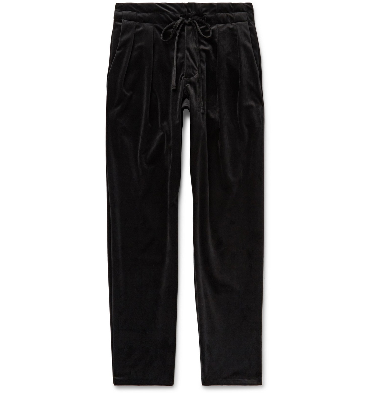 Monitaly - Black Pleated Velvet Drawstring Trousers - Black Monitaly