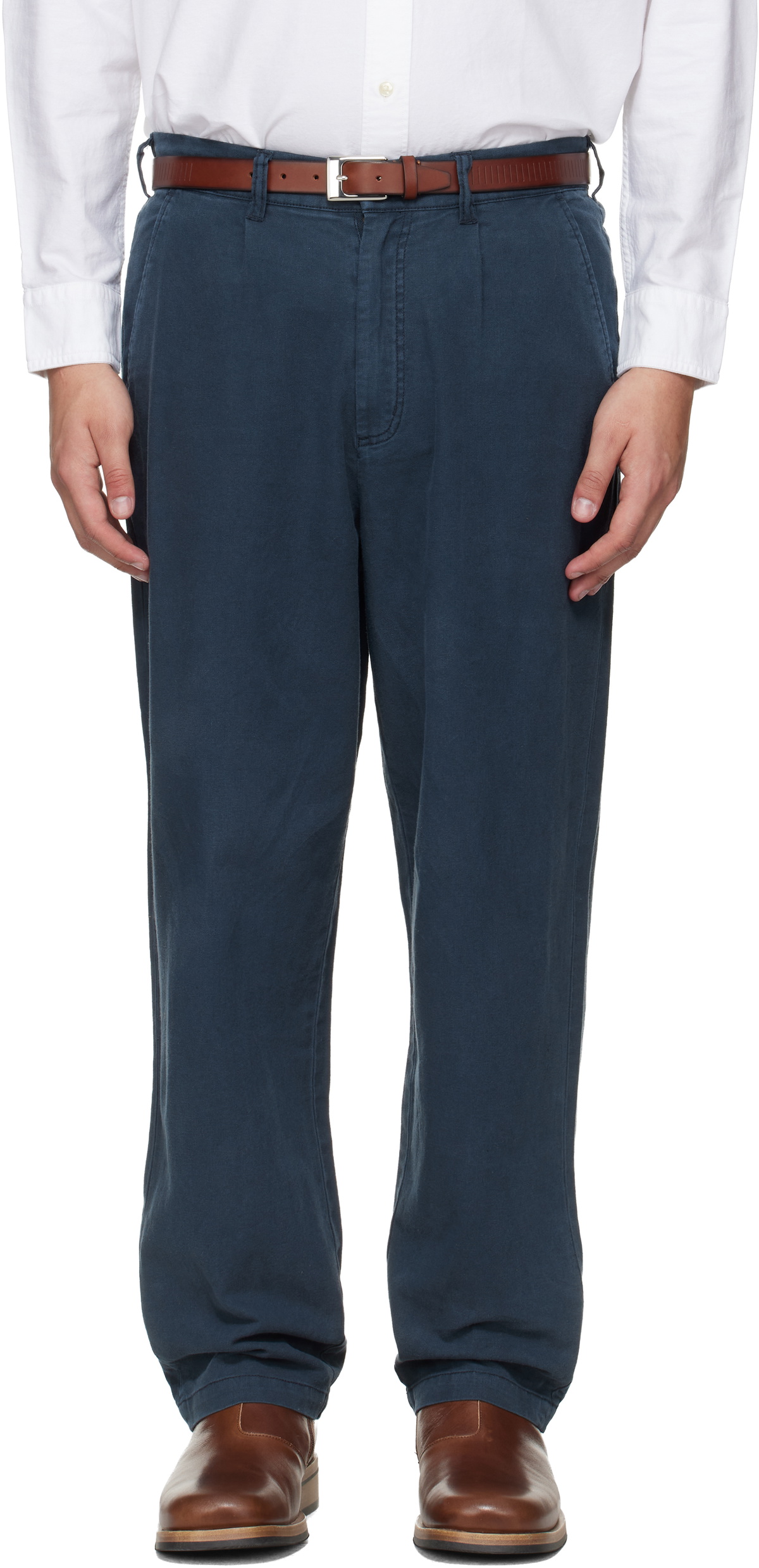 Barbour Navy Cotton Linen Relaxed Trousers