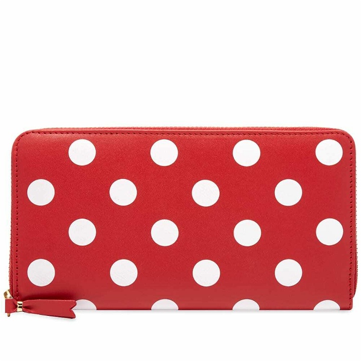 Photo: Comme des Garçons Sa0111Pd Dots Printed Leather Zip Wallet in Red