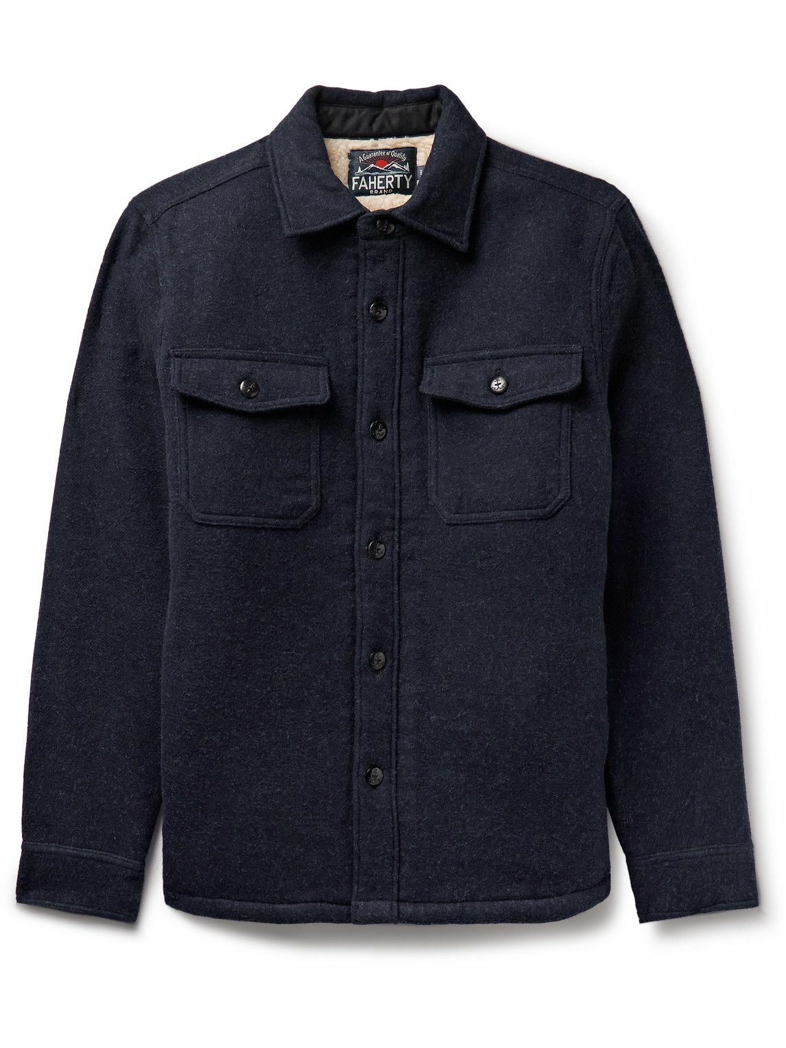 Photo: Faherty - CPO Fleece-Lined Organic Cotton and Wool-Blend Flannel Overshirt - Blue