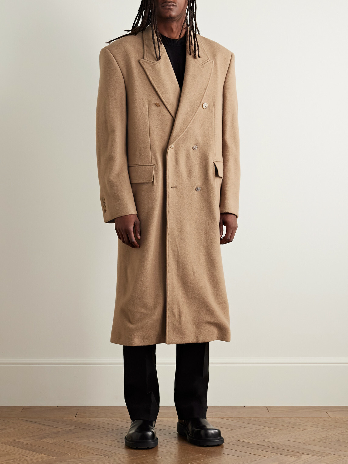 Balenciaga - Oversized Double-Breasted Distressed Wool-Felt Coat - Brown