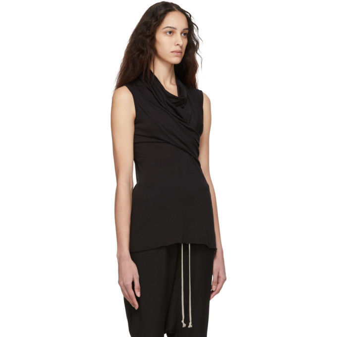 Rick Owens Lilies Black Heavy Jersey Twist Front Tank Top Rick