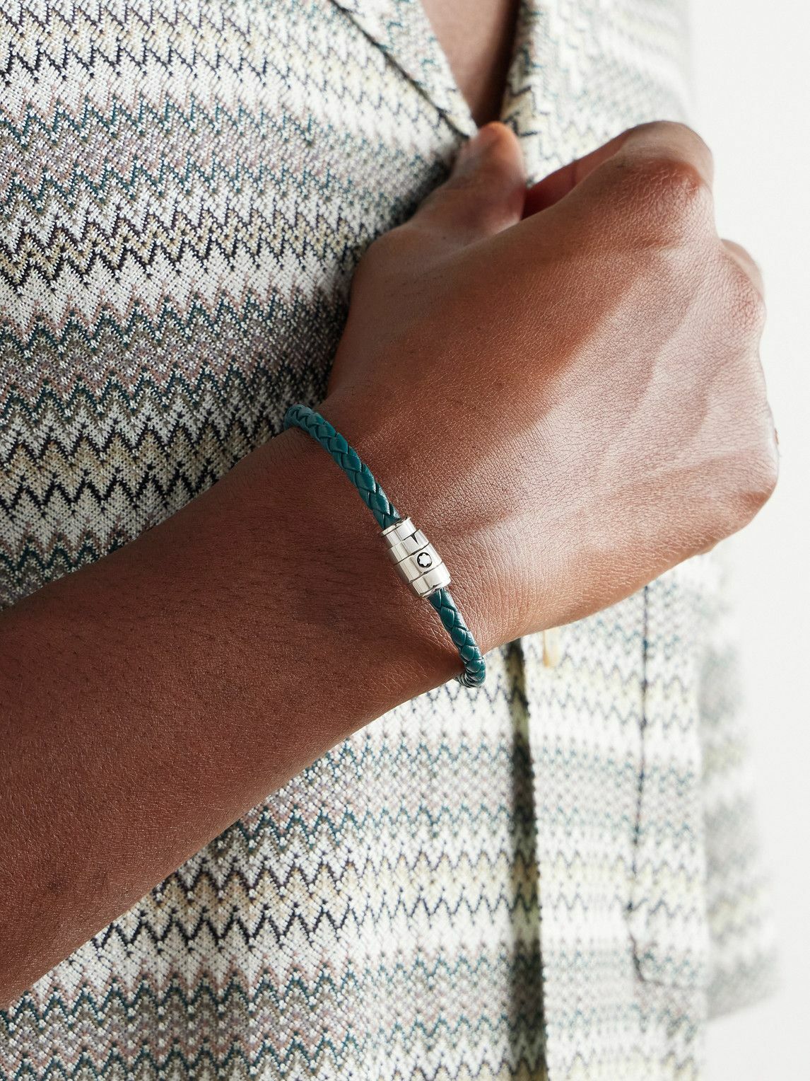 Montblanc - Meisterstück 3-Ring Stainless Steel and Woven Leather Bracelet - Blue