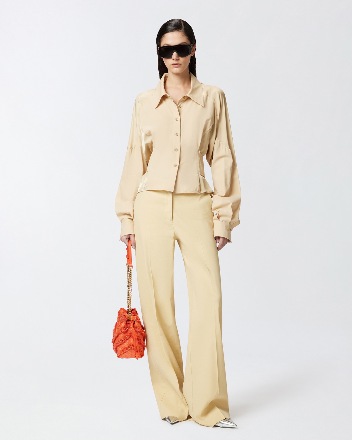 Pinko Habotai And Cotton Shirt With Belt Light Brown