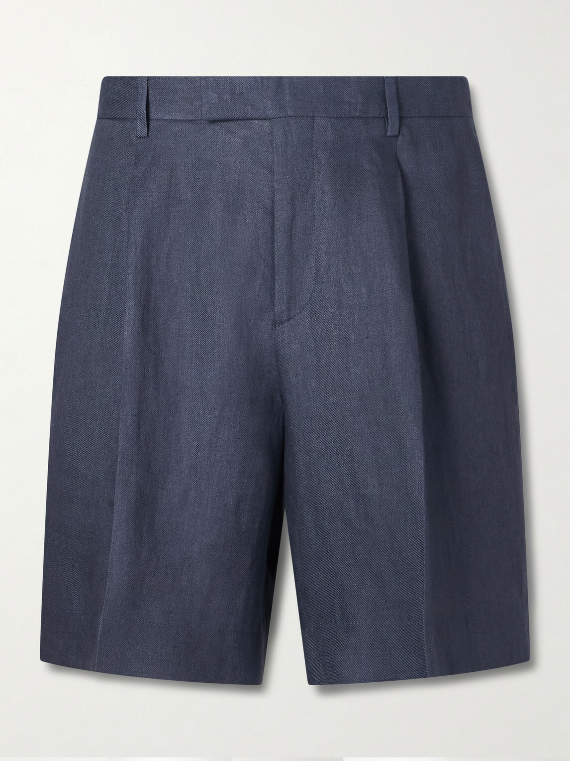 Lardini - Straight-Leg Pleated Linen-Twill Shorts - Blue