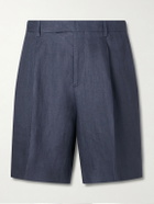 Lardini - Straight-Leg Pleated Linen-Twill Shorts - Blue