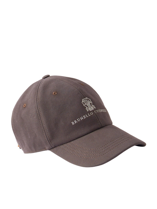 Photo: Brunello Cucinelli - Logo-Embroidered Leather-Trimmed Cotton-Twill Baseball Cap - Brown