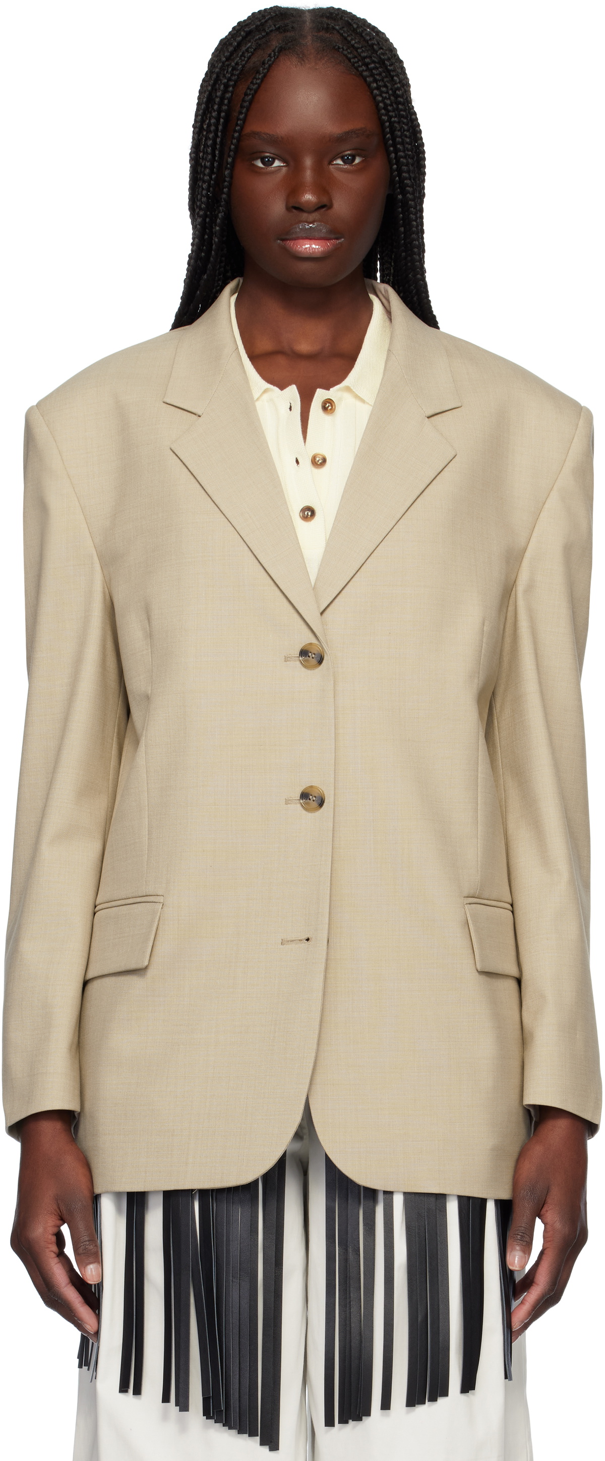 RECTO Beige Wool Blend Tailored Daddy Blazer
