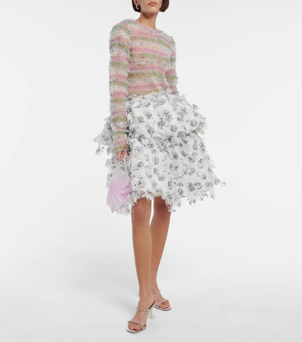 Susan Fang Stiped shirred tulle cardigan