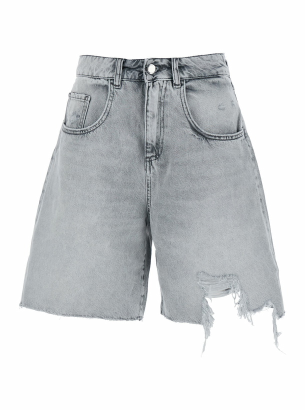 Photo: Icon Denim lea Grey Bermuda Pants With Front Ripped Details And Logo Patch On The Rear In Denim Woman