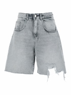 Icon Denim lea Grey Bermuda Pants With Front Ripped Details And Logo Patch On The Rear In Denim Woman