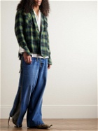 Greg Lauren - Shawl-Collar Checked Cotton-Flannel Western Shirt - Green
