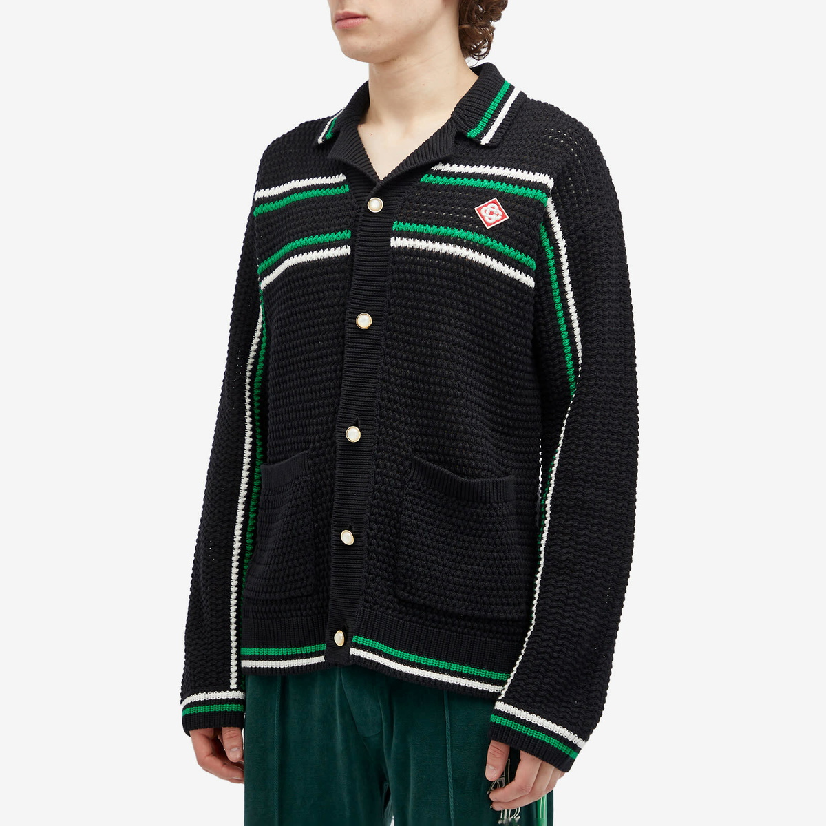 Casablanca Men's Crochet Tennis Shirt in Black Casablanca