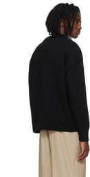 AMI Paris Black Wool Contrasted Ami de Coeur Cardigan