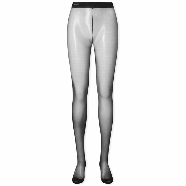 Photo: Dolce & Gabbana Women's Logo-Tag Covers Foot Sheer Tights in Nero