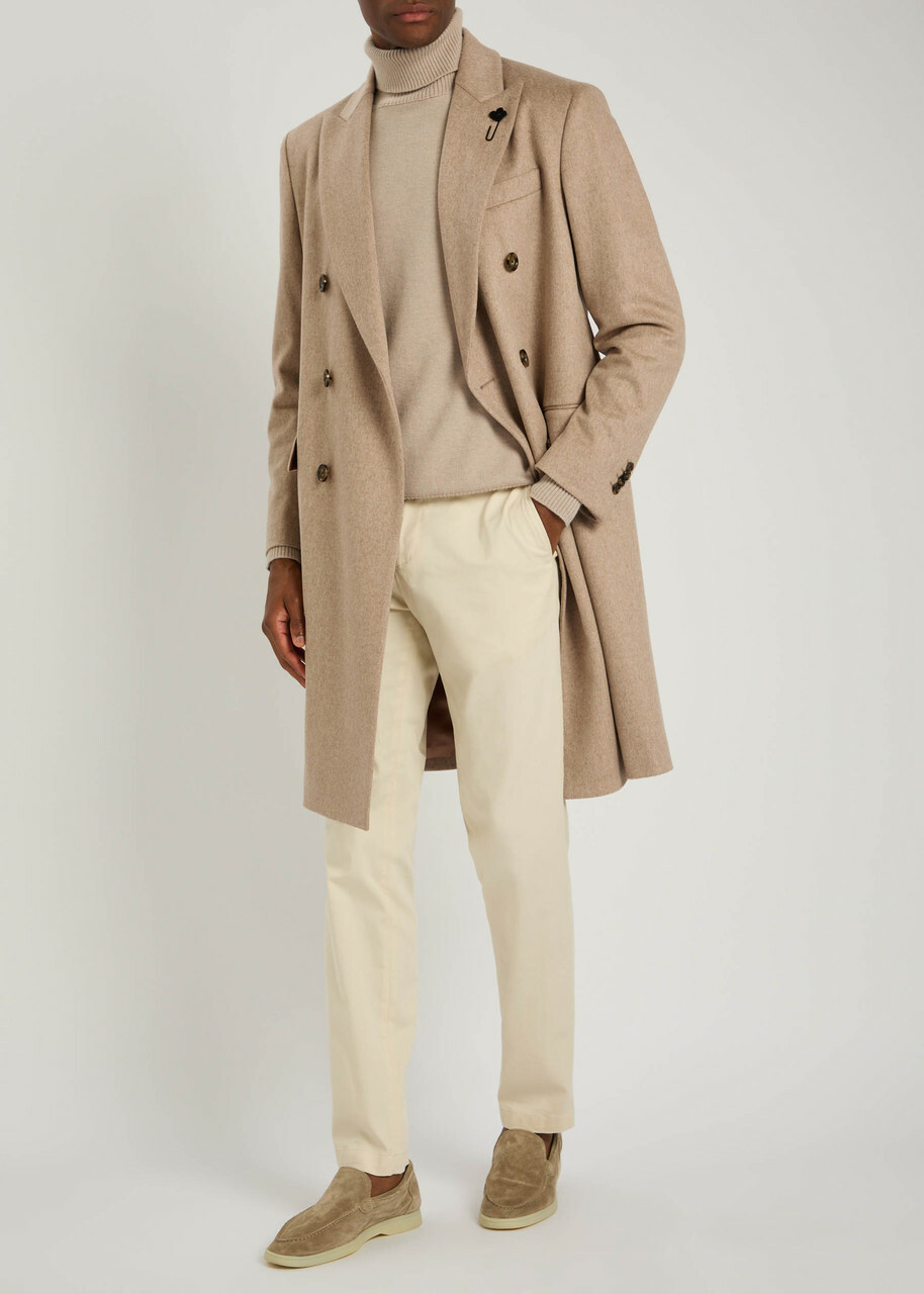 Lardini Double-breasted Wool Coat Beige