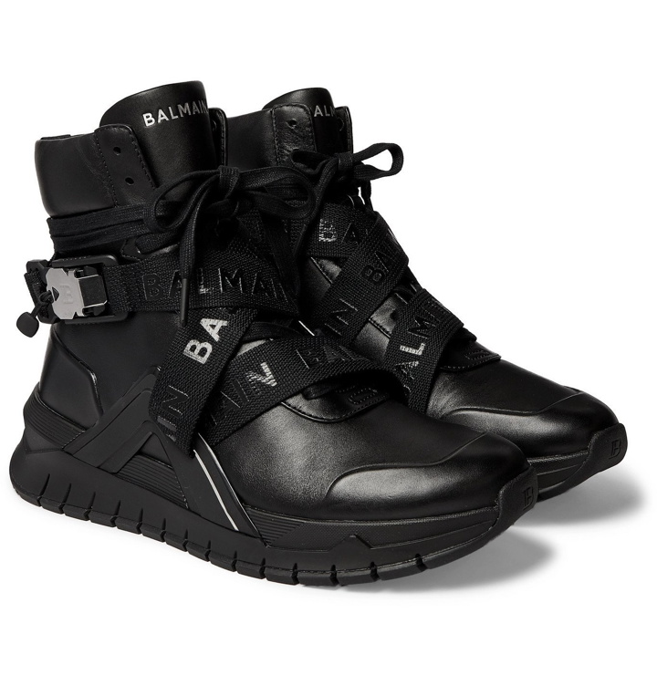 Photo: Balmain - B-Troop Webbing-Trimmed Leather Sneakers - Black