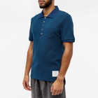 Thom Browne Men's Pinstripe Micro Waffle Polo Shirt in Dark Blue