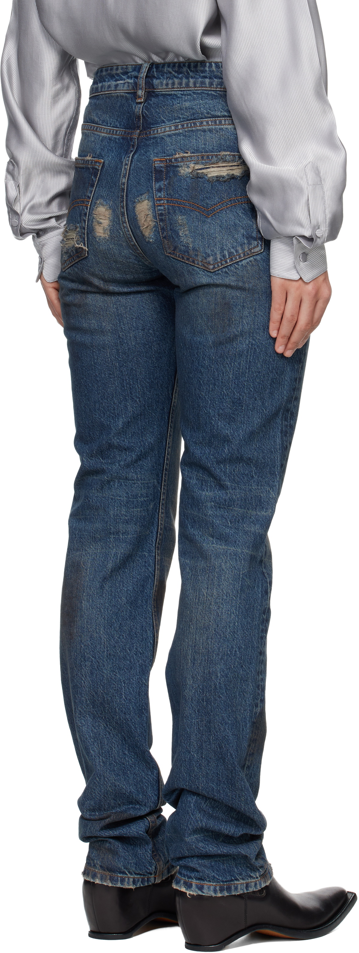 AARON ESH Blue Washed Denim Jeans
