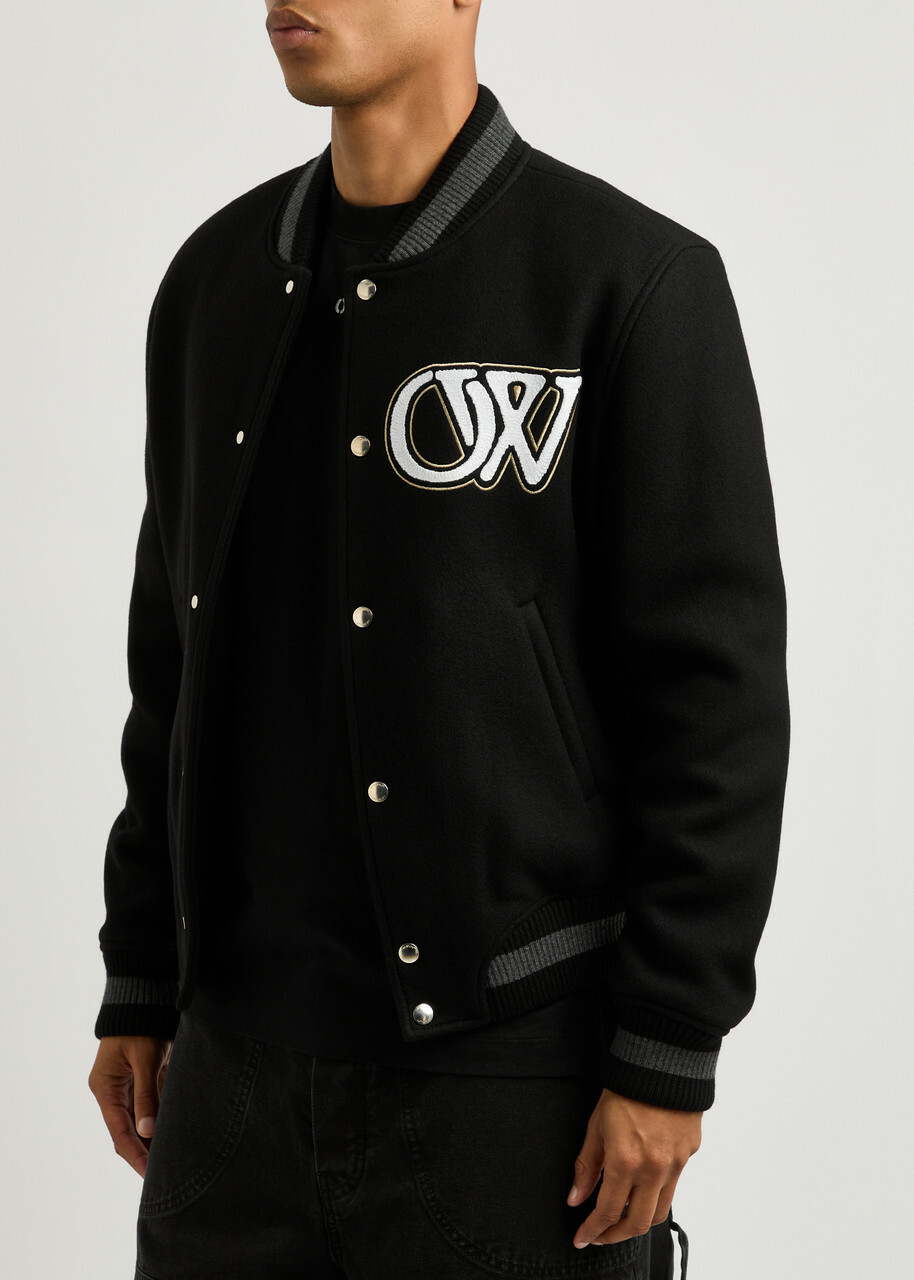 Off-white Embroidered Wool-blend Varsity Jacket Black And White