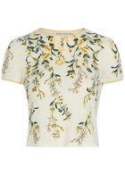 Alice + Olivia Cindy Floral-embroidered Linen T-shirt Multicoloured