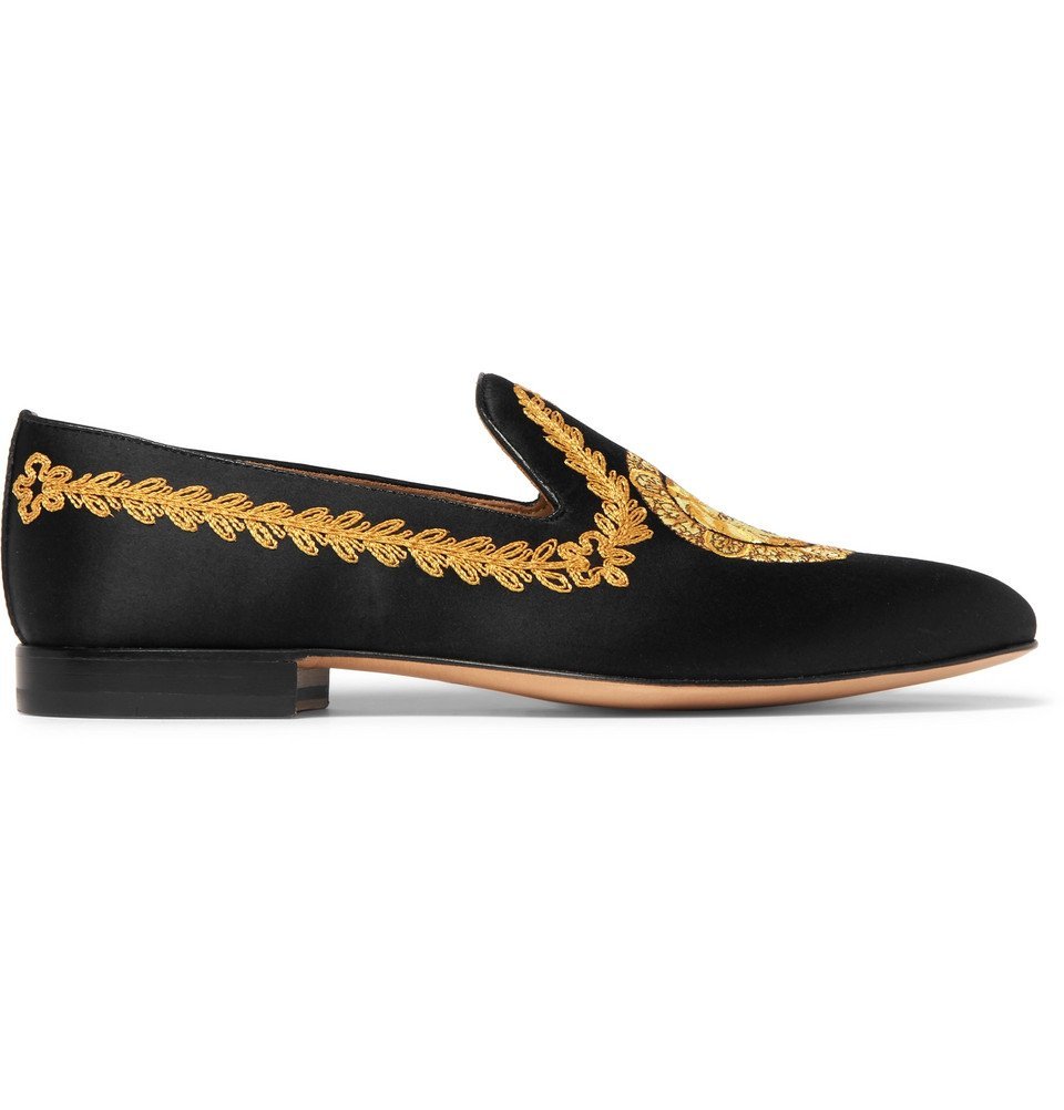 Versace - Embroidered Satin Loafers - Men - Black Versace, image size:960x1002