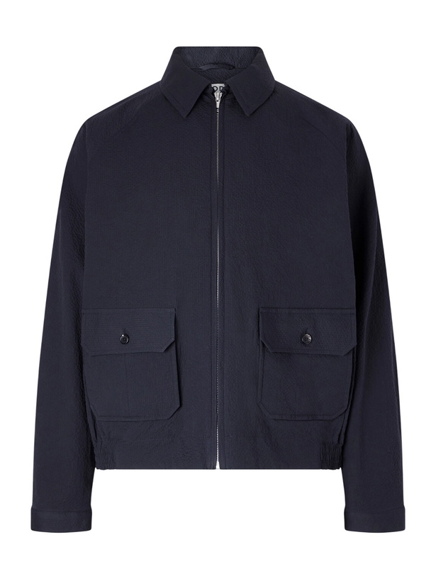 Photo: BODE - Cotton-Blend Seersucker Bomber Jacket - Blue