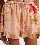 Zimmermann Roselight floral ruffled silk shorts