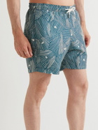 Mr P. - Straight-Leg Mid-Length Printed Recycled Swim Shorts - Blue