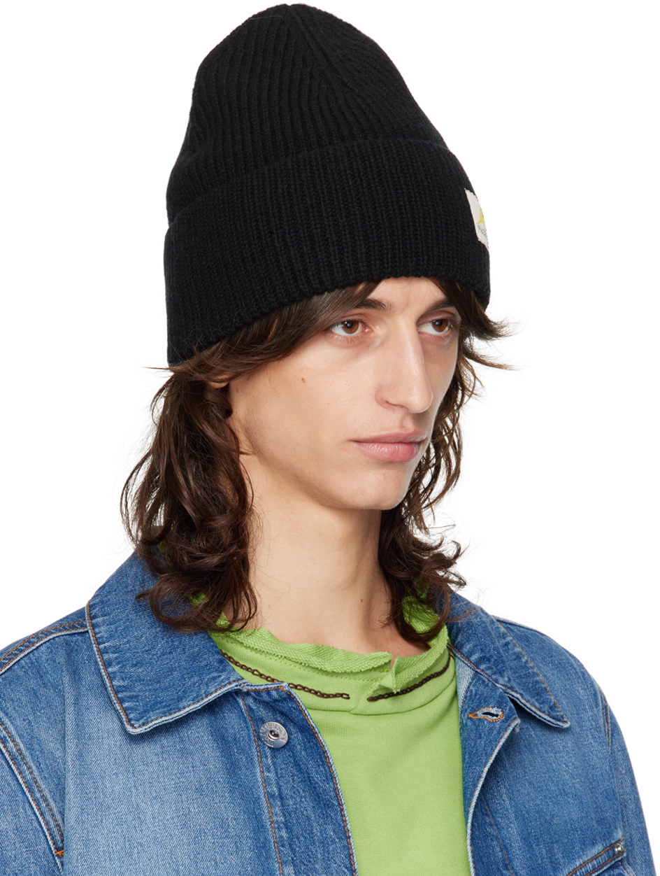 JW Anderson Black Logo Patch Beanie