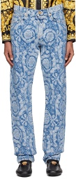 Versace Blue Barocco Silhouette Jeans