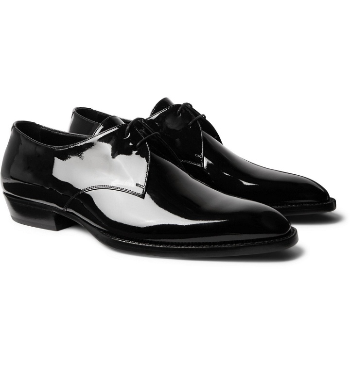Photo: SAINT LAURENT - Wyatt Patent-Leather Derby Shoes - Black