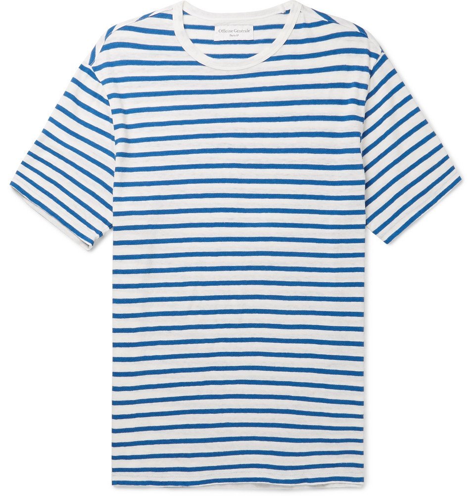 Officine Generale - Striped Cotton and Linen-Blend T-shirt - White