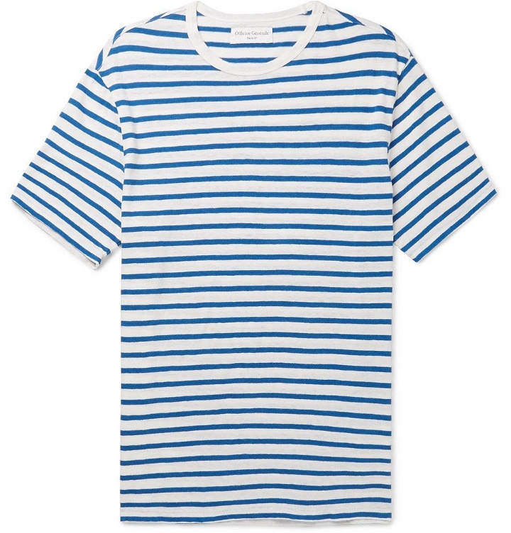 Photo: Officine Generale - Striped Cotton and Linen-Blend T-shirt - White