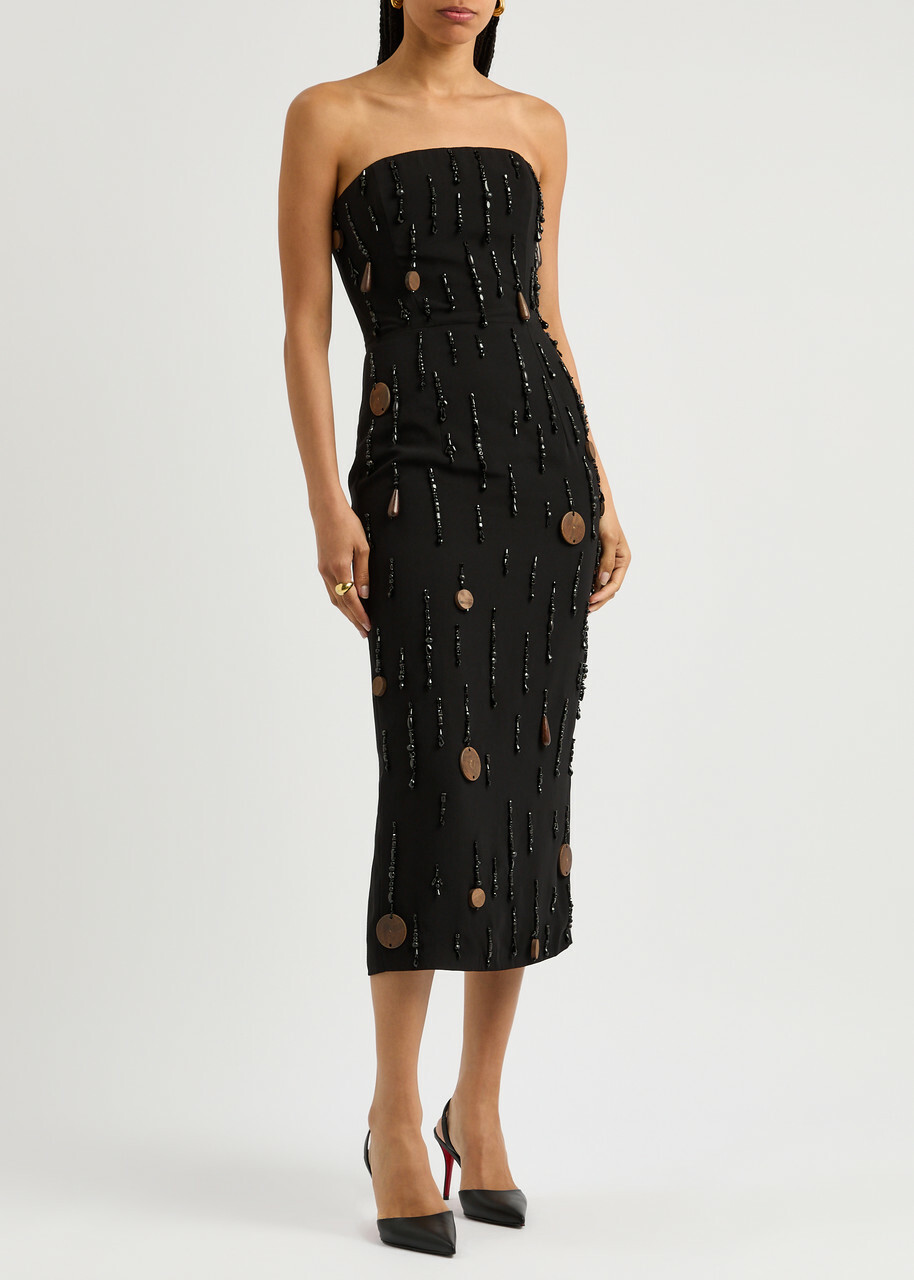 16 Arlington Minelli Bead-embellished Midi Dress Black