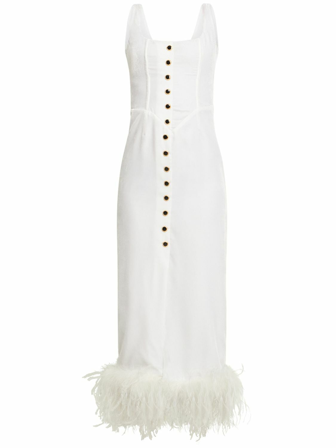 ALESSANDRA RICH - Velvet Midi Dress W/ Feathers Alessandra Rich