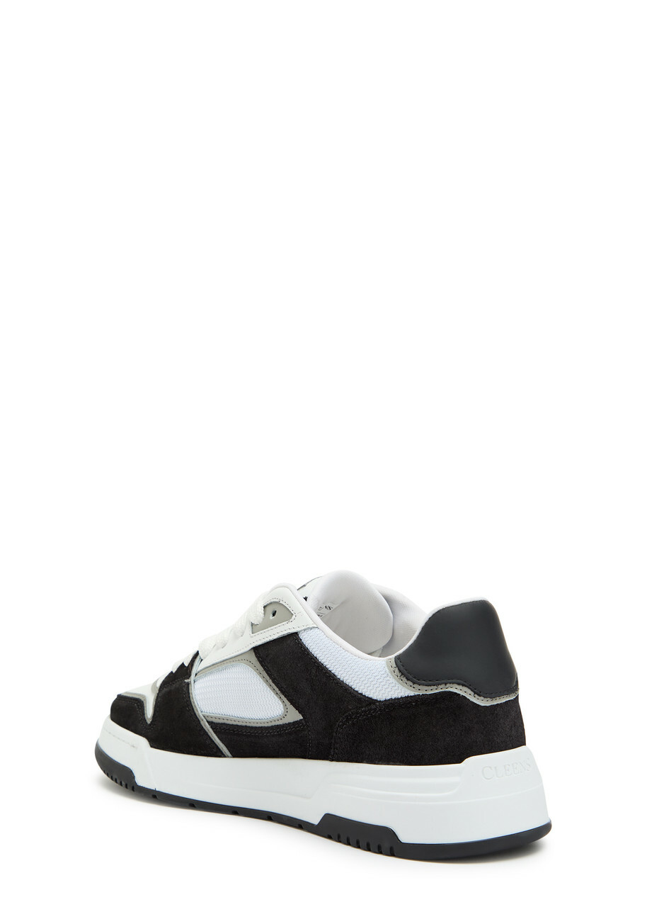 Cleens Lay Up Panelled Leather Sneakers Black And White