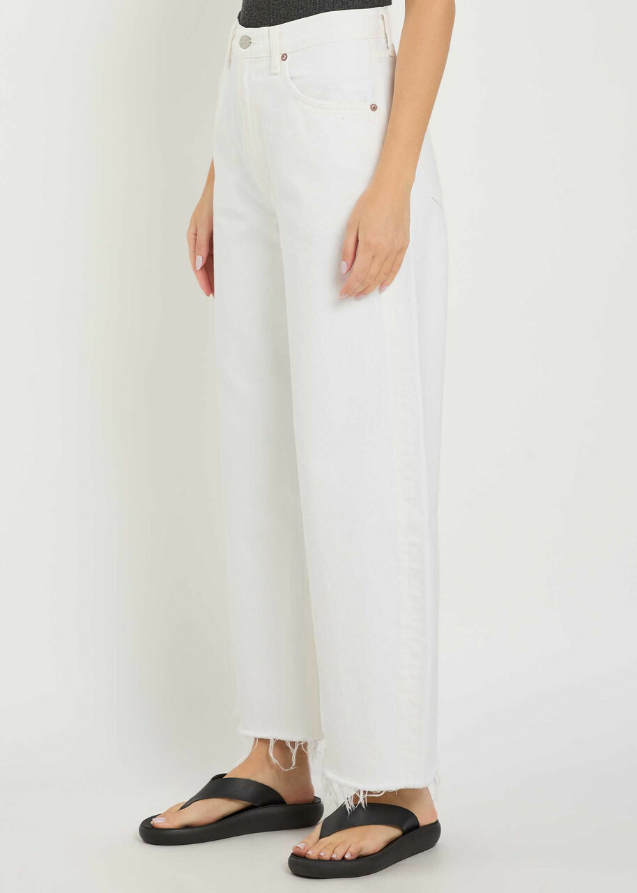 Agolde Low Curve Frayed Barrel-leg Jeans White
