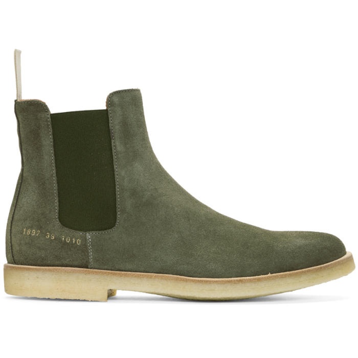 Photo: Common Projects Green Suede Chelsea Boots 