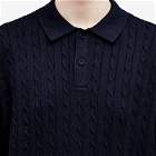 Beams Plus Men's Cable Knit Polo Shirt in Navy