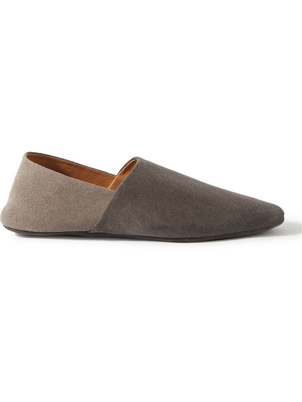 Photo: Mr P. - Collapsible-Heel Two-Tone Suede Travel Slippers - Gray
